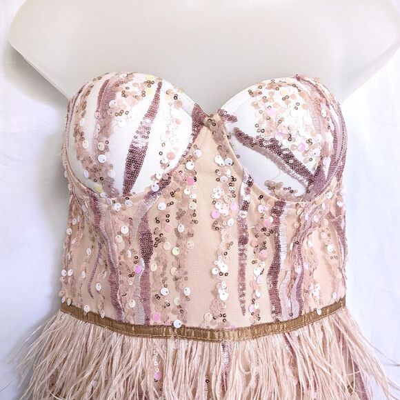 Bella Barnett Lalia Small Pink Sequin Feathers Mini Prom Party Dress Valentine's - Picture 3 of 16
